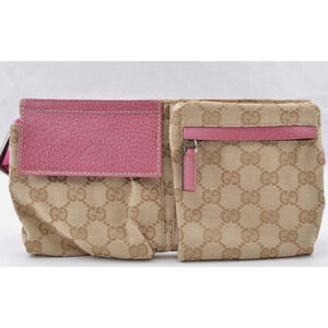 GUCCI Sherry Line Waist Body Bag GG Canvas Leather PINK  EUC